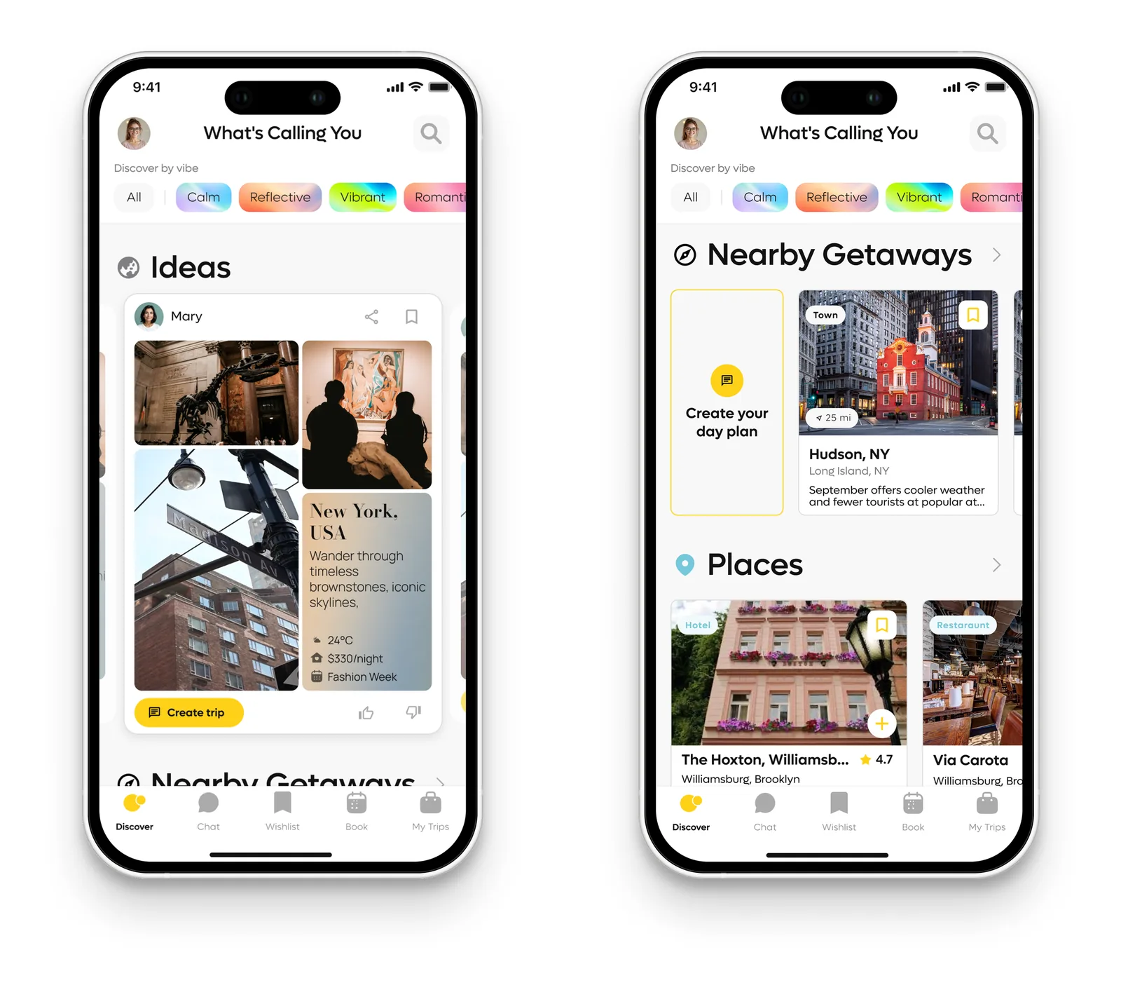 Iter home screen: ideas, nearby getaways and places